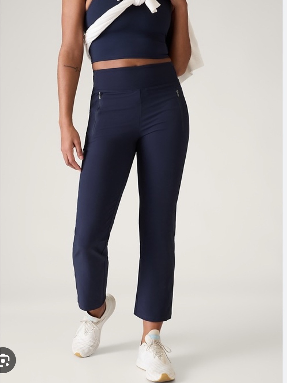 Athleta Fairway Golf Straight Leg Pants Navy Zip Pocket Size 14 Tall